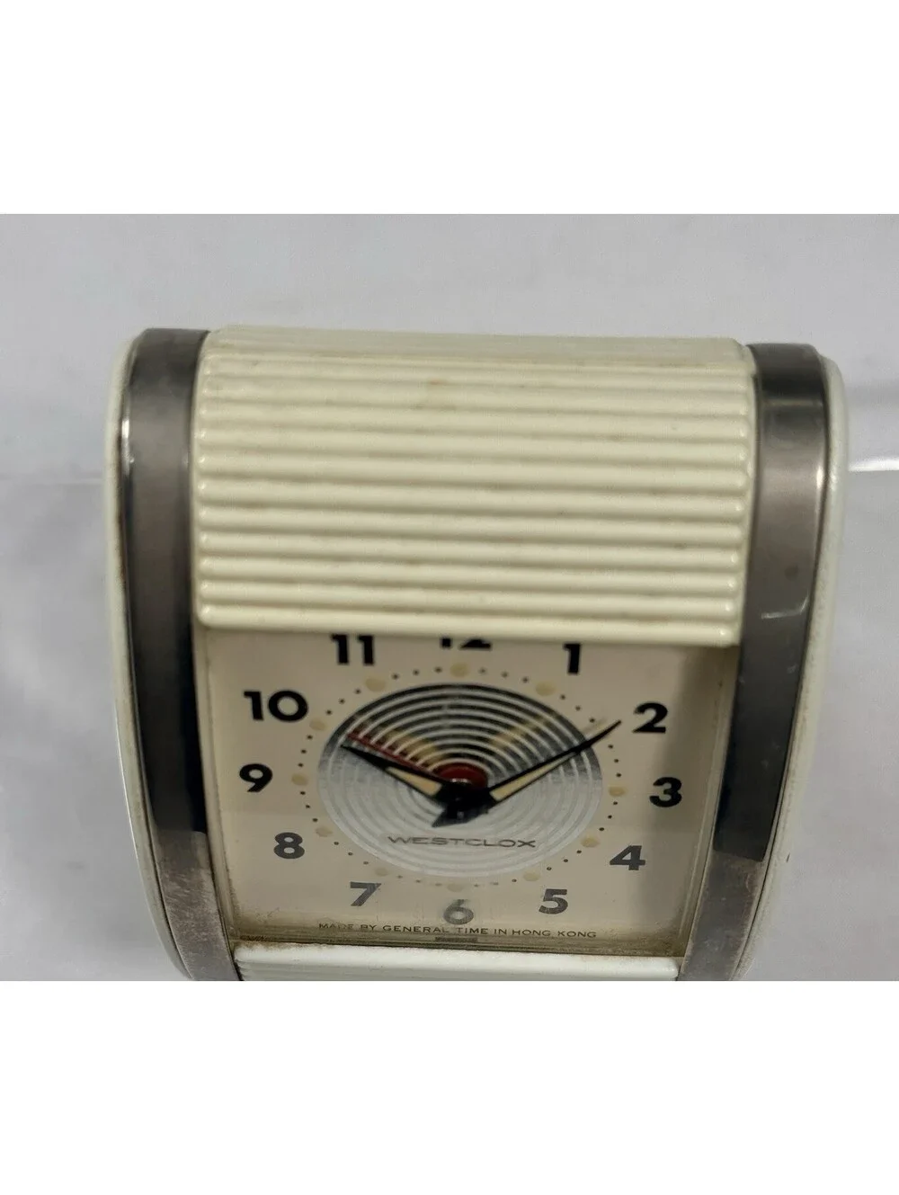 Westclox 1970’s Art Deco Roll Top Alarm Clock Cream Gold Wind Up Tested Works